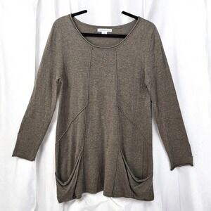 August Silk Tunic Top Long Sleeve Pockets Knit Woman Medium Brown Lagenlook Cozy